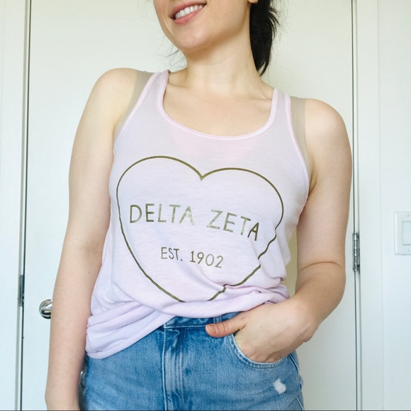 🔱 Delta Zeta Pink and Gold Tank Racerback - Picture 1 of 10